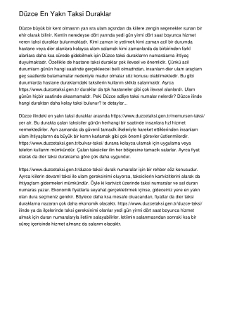 Düzce En Yakın Taksi Durakları