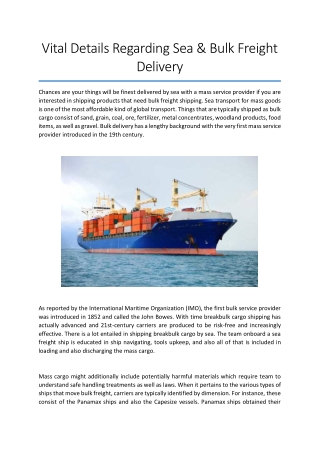 Vital Details Regarding Sea & Bulk Freight Delivery