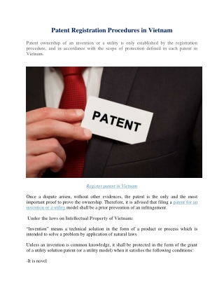 Patent Registration Procedures in Vietnam