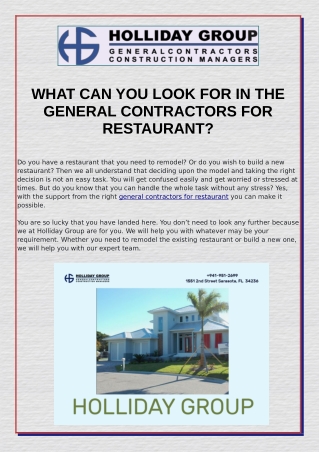 What Can You Look For In The General Contractors For Restaurant?