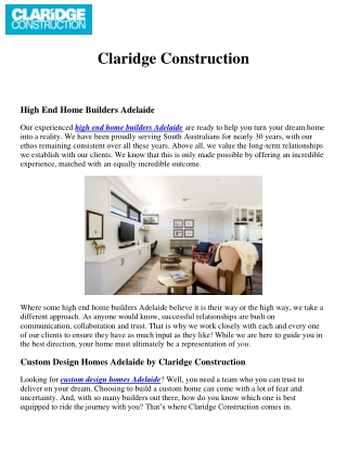 Custom Design Homes Adelaide by Claridge Construction