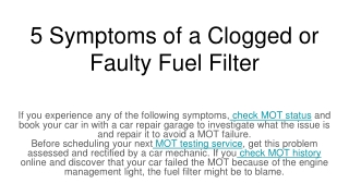 5 Symptoms of a Clogged or Faulty Fuel Filter