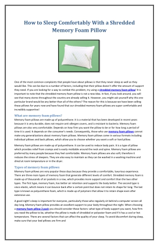 How To Sleep Comfortably With A Shredded Memory Foam Pillow