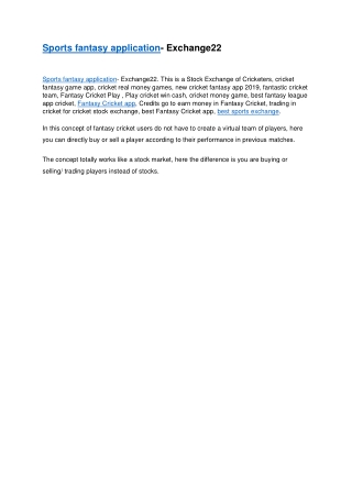 Sports fantasy application- Exchange22