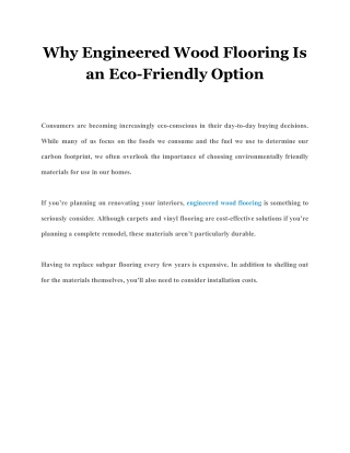 Why Engineered Wood Flooring Is an Eco-Friendly Option