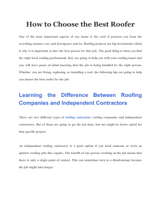 How to Choose the Best Roofer