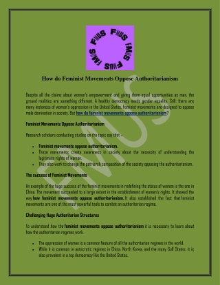 How do Feminist Movements Oppose Authoritarianism