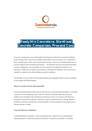 Ready Mix Concrete vs. Site-Mixed Concrete