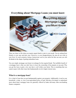 Everything About Mortgage Loans you Must Know | RCD Capital