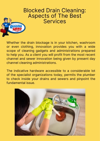 Blocked Drain Cleaning Aspects of The Best Services