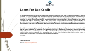 Loans For Bad Credit