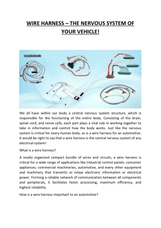 WIRE HARNESS – THE NERVOUS SYSTEM OF YOUR VEHICLE!