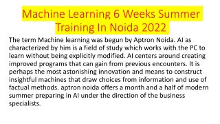 Machine Learning 6 Weeks Summer Training In Noida 2022