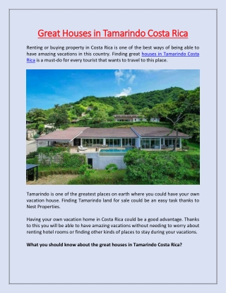 Great Houses in Tamarindo Costa Rica