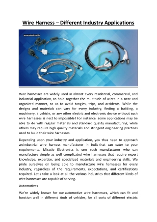 Wire Harness – Different Industry Applications