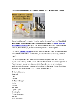 Global Club Soda Market Research Report 2022 Professional Edition