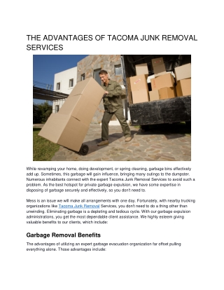 THE ADVANTAGES OF TACOMA JUNK REMOVAL SERVICES