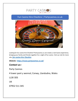 Fun Casino Hire Cheshire | Partycasinos.co.uk