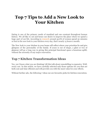 Top 7 Tips to Add a New Look to Your Kitchen