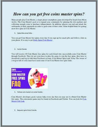 How can you get free coins master spins
