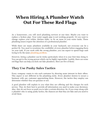 When Hiring A Plumber Watch Out For These Red Flags