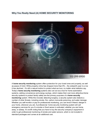 Why You Really Need (A) HOME SECURITY MONITORING (1)