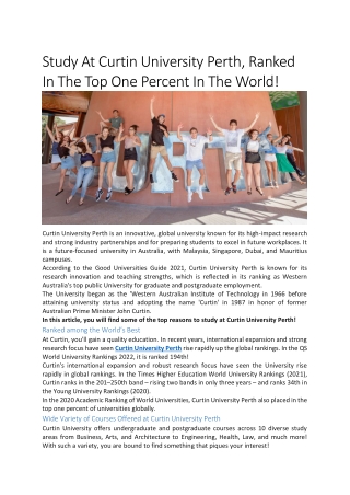 Study At Curtin University Perth, Ranked In The Top One Percent In The World!