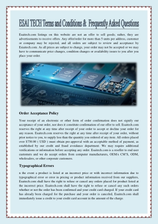 ESAI TECH Terms and Conditions &  Frequently Asked Questions