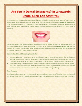 Are You in Dental Emergency In Langwarrin Dental Clinic Can Assist You