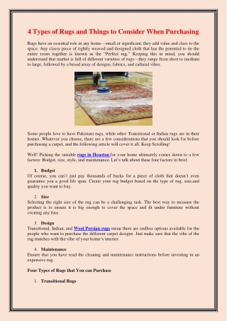 4 Types of Rugs and Things to Consider When Purchasing