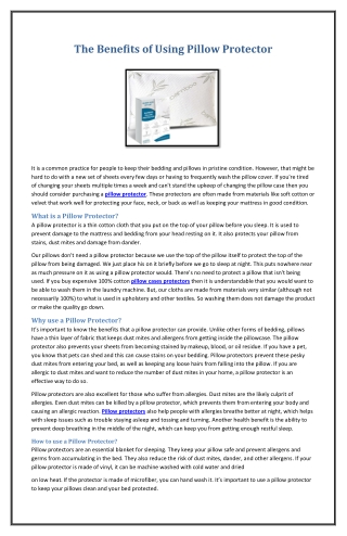 The Benefits of Using Pillow Protector