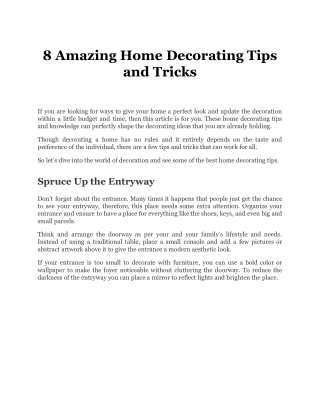 8 Amazing Home Decorating Tips and Tricks