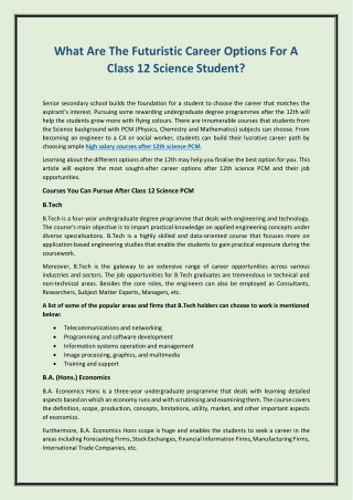 What Are The Futuristic Career Options For A Class 12 Science Student