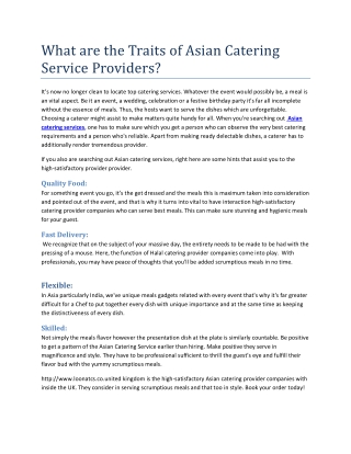What are the Traits of Asian Catering Service Providers