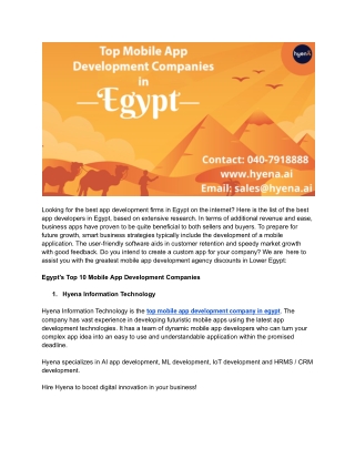 Top Mobile App Development Companies in Egypt