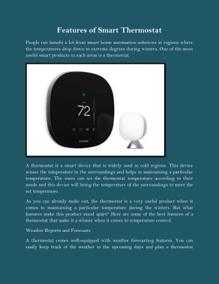 Features of Smart Thermostat