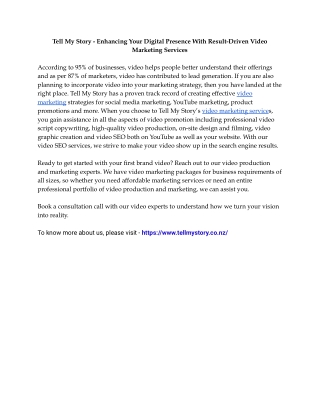 Tell My Story - Enhancing Your Digital Presence With Result-Driven Video Marketing Services