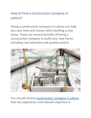 How to Find a Construction Company in Lahore?