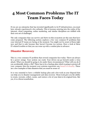 4 Most Common Problems The IT Team Faces Today