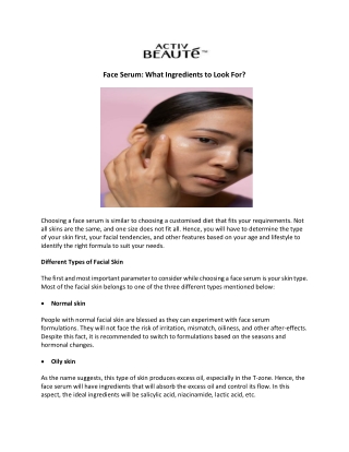 Face Serum What Ingredients to Look For?