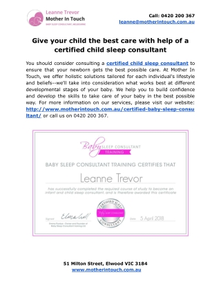 Give your child the best care with help of a certified child sleep consultant