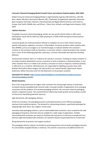Consumer Chemical Packaging Market Growth Factor and Industry Outlook Update