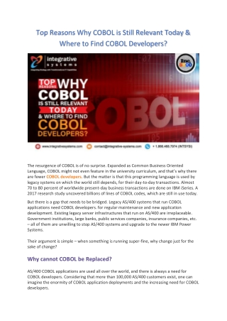 Top Reasons Why COBOL is Still Relevant Today & Where to Find COBOL Developers