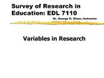 Survey of Research in Education: EDL 7110 Dr. George H. Olson, Instructor
