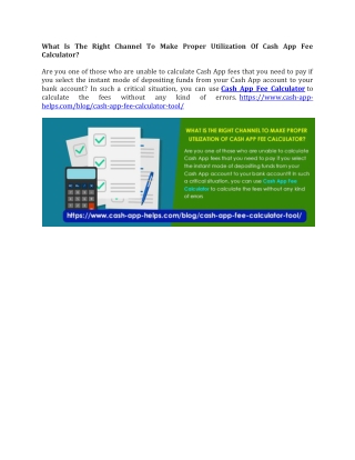 What Is The Right Channel To Make Proper Utilization Of Cash App Fee Calculator