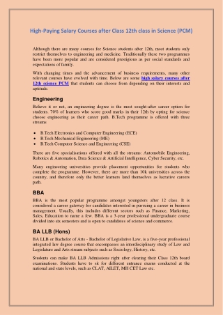 High-Paying Salary Courses after Class 12th class in Science (PCM)