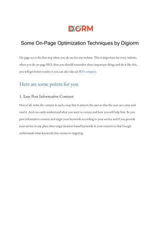 Some On-Page Optimization Techniques by Digiorm
