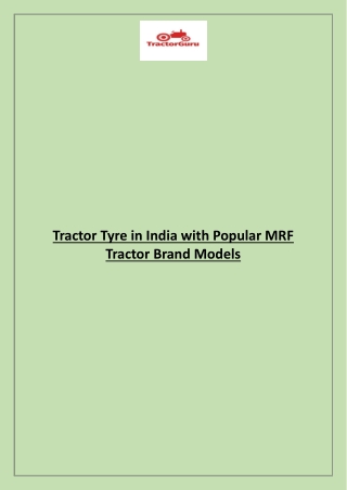Tractor Tyre in India with Popular MRF Tractor Brand Models