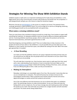 Strategies For Winning The Show With Exhibition Stands