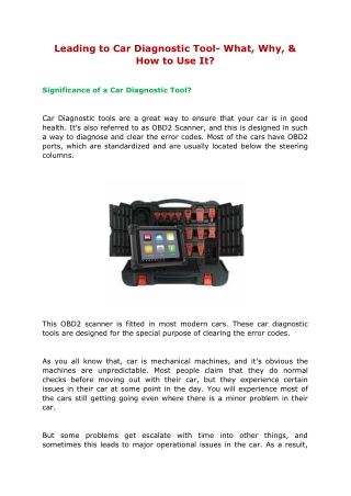 Leading to Car Diagnostic Tool- What, Why, & How to Use It?